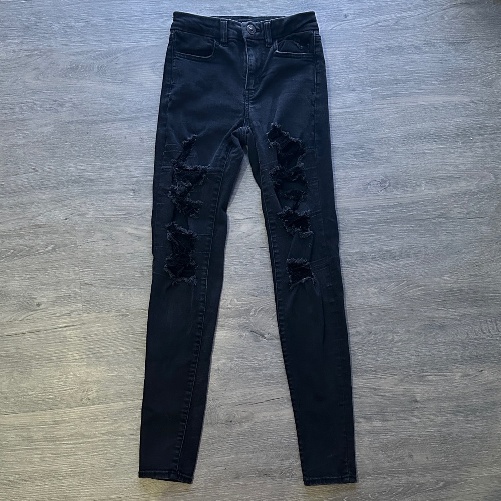 American Eagle Outfitters Black Distressed Skinny Jeans 00 long